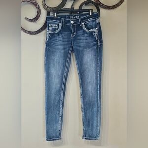 Grace Women's Distressed Blue Skinny Jeans